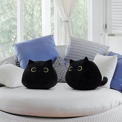 Jouet en peluche de chat noir: oreiller d'animal doux et farci, décoration de canapé pour bébé, dessin en forme de chat