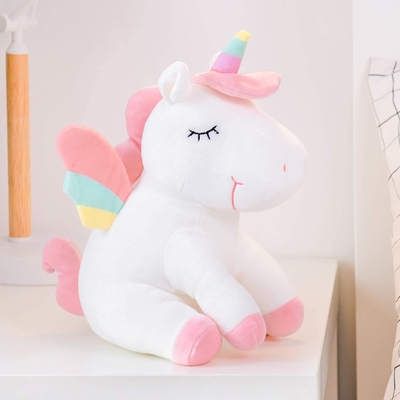 Lazada Unicorn Animal fourré jouets en peluche filles cadeaux avec des ailes arc-en-ciel blanc 12 pouces