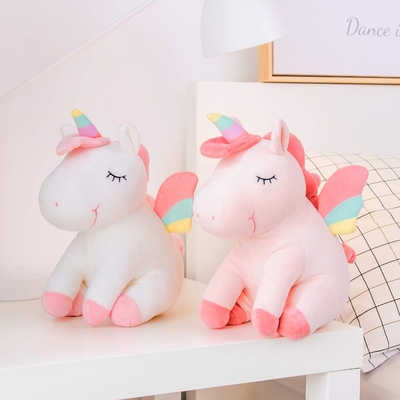 Lazada Unicorn Animal fourré jouets en peluche filles cadeaux avec des ailes arc-en-ciel blanc 12 pouces