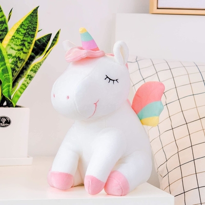 Lazada Unicorn Animal fourré jouets en peluche filles cadeaux avec des ailes arc-en-ciel blanc 12 pouces