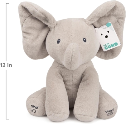 GUND Bébé animé Flappy l'éléphant en peluche, chantant jouet de bébé animal fourré pour les âges 0 et plus, gris, 12 &quot;