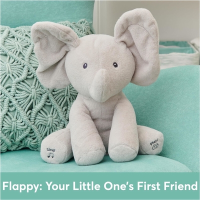 GUND Bébé animé Flappy l'éléphant en peluche, chantant jouet de bébé animal fourré pour les âges 0 et plus, gris, 12 &quot;