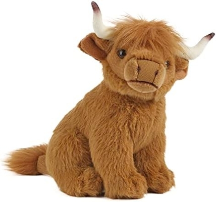Animal bourré brun. Jouet de ferme avec son. Jouet doux cadeau pour les enfants. Naturel en peluche écologique.