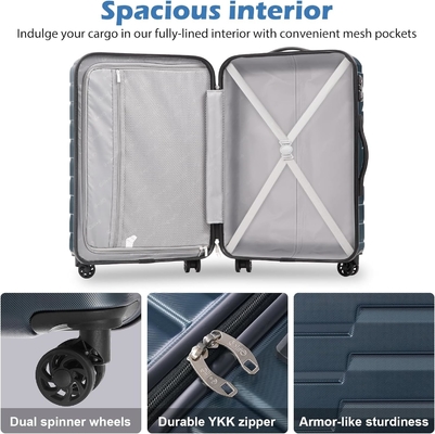 Vaisselle PC ABS TSA bagages 3 pièces ensemble de verrouillage Spinner porter sur (bleu teal)