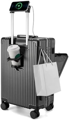 20 pouces de cadre d'aluminium à roue tournante à bagages, verrouillage TSA intégré Portez sur votre valise, avec porte-gobelets et port USB