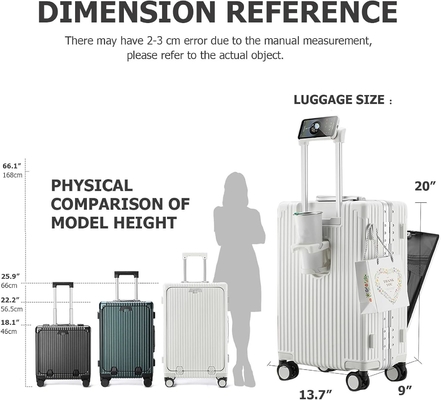 20 pouces de cadre d'aluminium à roue tournante à bagages, verrouillage TSA intégré Portez sur votre valise, avec porte-gobelets et port USB