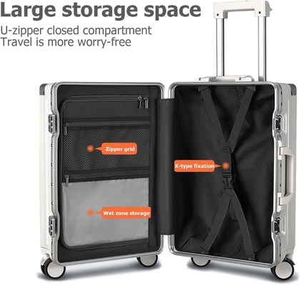 20 pouces de cadre d'aluminium à roue tournante à bagages, verrouillage TSA intégré Portez sur votre valise, avec porte-gobelets et port USB