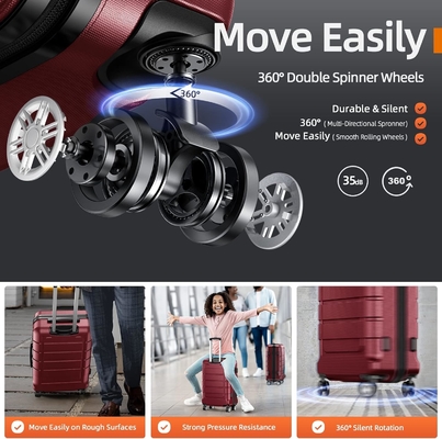 Ensemble de bagages élargi PC + ABS Durable valise à deux roues TSA verrouillage 3pcs vin rouge