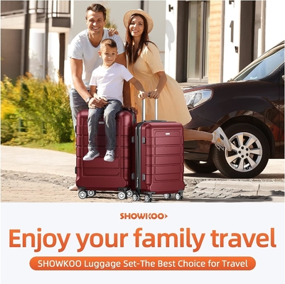 Ensemble de bagages élargi PC + ABS Durable valise à deux roues TSA verrouillage 3pcs vin rouge