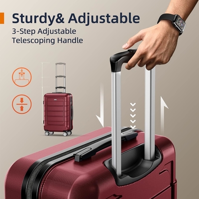 Ensemble de bagages élargi PC + ABS Durable valise à deux roues TSA verrouillage 3pcs vin rouge