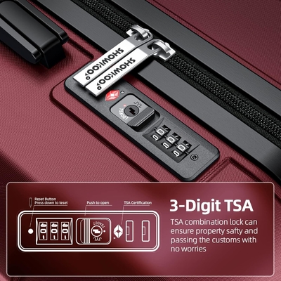 Ensemble de bagages élargi PC + ABS Durable valise à deux roues TSA verrouillage 3pcs vin rouge