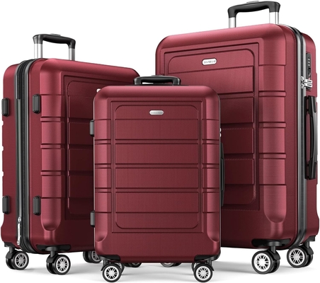 Ensemble de bagages élargi PC + ABS Durable valise à deux roues TSA verrouillage 3pcs vin rouge
