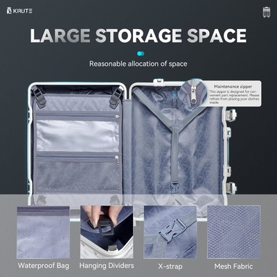 Bagage sans fermeture à glissière avec 8 roues 20 pouces Valide à coque dure avec PC + ABS TSA Lock 4 coin métallique Blanc