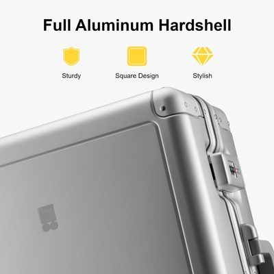 20 pouces de bagages en aluminium, valise à coque dure, bagages sans fermeture à glissière avec serrure TSA et roues filatoires - argent