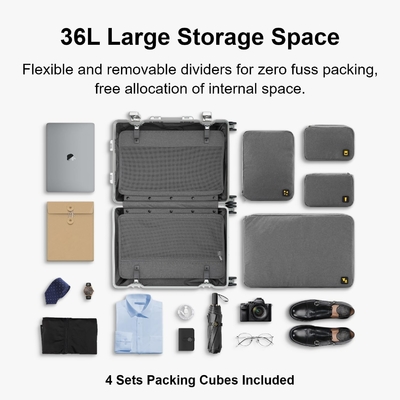 20 pouces de bagages en aluminium, valise à coque dure, bagages sans fermeture à glissière avec serrure TSA et roues filatoires - argent