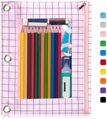 Boîte à crayons de reliure avec fermeture à glissière lisse, boîte à crayons de fenêtre transparente pour reliure, sac à crayons de reliure à 3 anneaux de grande capacité
