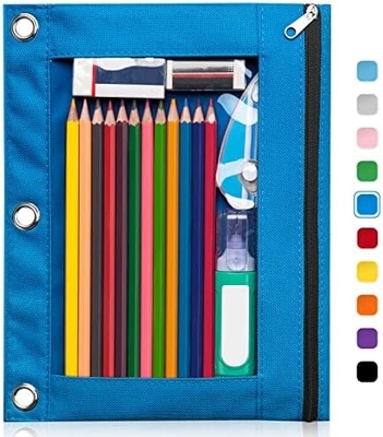 Boîte à crayons de reliure avec fermeture à glissière lisse, boîte à crayons de fenêtre transparente pour reliure, sac à crayons de reliure à 3 anneaux de grande capacité