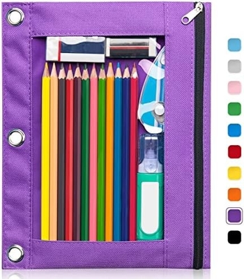 Boîte à crayons de reliure avec fermeture à glissière lisse, boîte à crayons de fenêtre transparente pour reliure, sac à crayons de reliure à 3 anneaux de grande capacité
