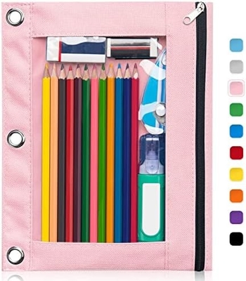 Boîte à crayons de reliure avec fermeture à glissière lisse, boîte à crayons de fenêtre transparente pour reliure, sac à crayons de reliure à 3 anneaux de grande capacité