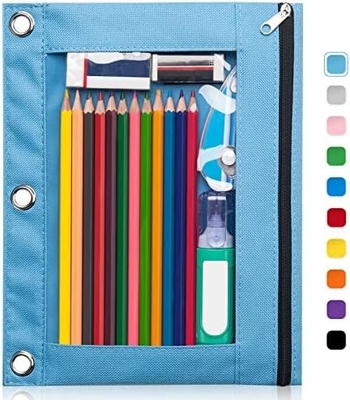 Boîte à crayons de reliure avec fermeture à glissière lisse, boîte à crayons de fenêtre transparente pour reliure, sac à crayons de reliure à 3 anneaux de grande capacité