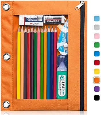 Boîte à crayons de reliure avec fermeture à glissière lisse, boîte à crayons de fenêtre transparente pour reliure, sac à crayons de reliure à 3 anneaux de grande capacité