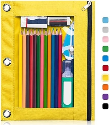 Boîte à crayons de reliure avec fermeture à glissière lisse, boîte à crayons de fenêtre transparente pour reliure, sac à crayons de reliure à 3 anneaux de grande capacité