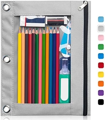 Boîte à crayons de reliure avec fermeture à glissière lisse, boîte à crayons de fenêtre transparente pour reliure, sac à crayons de reliure à 3 anneaux de grande capacité