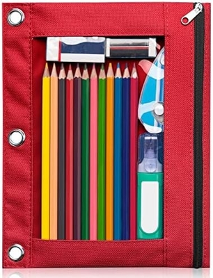 Boîte à crayons de reliure avec fermeture à glissière lisse, boîte à crayons de fenêtre transparente pour reliure, sac à crayons de reliure à 3 anneaux de grande capacité