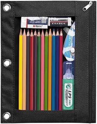 Boîte à crayons de reliure avec fermeture à glissière lisse, boîte à crayons de fenêtre transparente pour reliure, sac à crayons de reliure à 3 anneaux de grande capacité