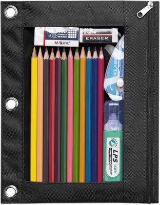 Boîte à crayons de reliure avec fermeture à glissière lisse, boîte à crayons de fenêtre transparente pour reliure, sac à crayons de reliure à 3 anneaux de grande capacité