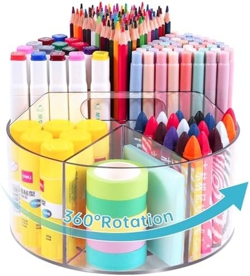 5 fentes 360 degrés de rotation porte-stylo acrylique pour bureau, porte-marqueur Caddy organisateur de fournitures artistiques organisateur de stylo pour bureau