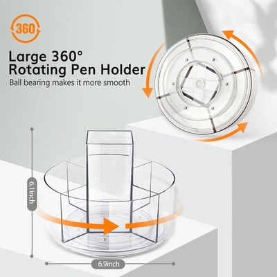 5 fentes 360 degrés de rotation porte-stylo acrylique pour bureau, porte-marqueur Caddy organisateur de fournitures artistiques organisateur de stylo pour bureau