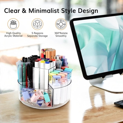 5 fentes 360 degrés de rotation porte-stylo acrylique pour bureau, porte-marqueur Caddy organisateur de fournitures artistiques organisateur de stylo pour bureau