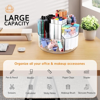 5 fentes 360 degrés de rotation porte-stylo acrylique pour bureau, porte-marqueur Caddy organisateur de fournitures artistiques organisateur de stylo pour bureau