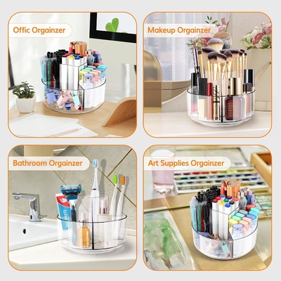 5 fentes 360 degrés de rotation porte-stylo acrylique pour bureau, porte-marqueur Caddy organisateur de fournitures artistiques organisateur de stylo pour bureau
