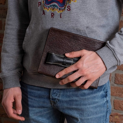 Porteur de boîtier à stylo unique Manche épaisse en cuir à grains pleins de buffle (buffle brun clair)