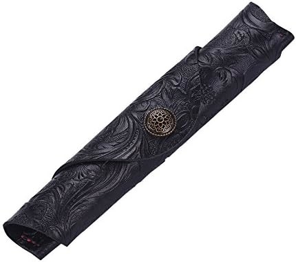 Tissu en cuir à plume unique, portatif en cuir de vache, stylo à plume, manchon, rouleau, enveloppe de stylo, sac (en noir sculpté)