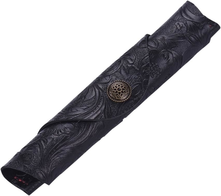 Tissu en cuir à plume unique, portatif en cuir de vache, stylo à plume, manchon, rouleau, enveloppe de stylo, sac (en noir sculpté)