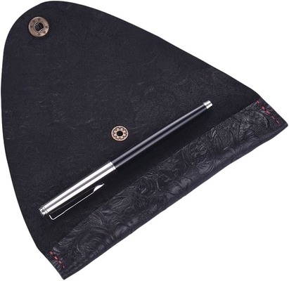 Tissu en cuir à plume unique, portatif en cuir de vache, stylo à plume, manchon, rouleau, enveloppe de stylo, sac (en noir sculpté)