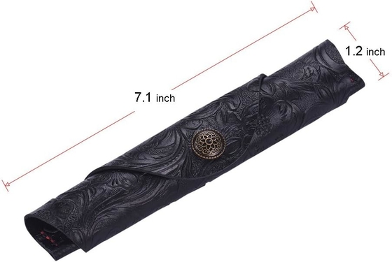Tissu en cuir à plume unique, portatif en cuir de vache, stylo à plume, manchon, rouleau, enveloppe de stylo, sac (en noir sculpté)