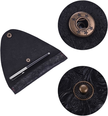 Tissu en cuir à plume unique, portatif en cuir de vache, stylo à plume, manchon, rouleau, enveloppe de stylo, sac (en noir sculpté)