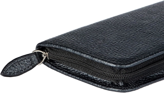 Boîte à stylo en cuir authentique 3 fentes divisées couleur noire, boîte à stylo fermeture à glissière