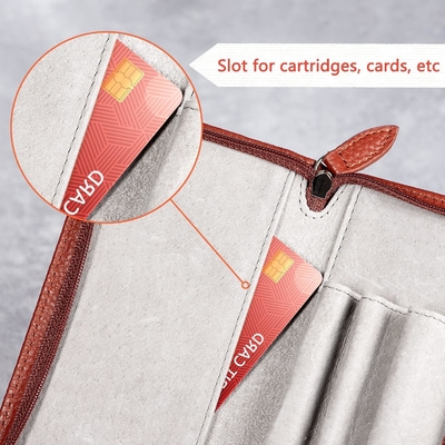 Boîte à stylo en cuir authentique 3 fentes divisées couleur noire, boîte à stylo fermeture à glissière
