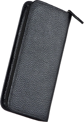 Boîte à stylo en cuir authentique 3 fentes divisées couleur noire, boîte à stylo fermeture à glissière