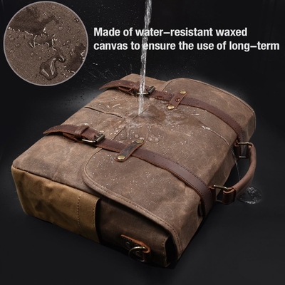 15.6 pouces imperméable à l' eau Vintage en cuir authentique en cire toile porte-documents grand ordinateur en cuir sac portable sac robuste sac à main