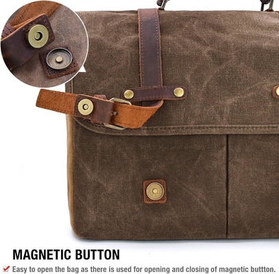15.6 pouces imperméable à l' eau Vintage en cuir authentique en cire toile porte-documents grand ordinateur en cuir sac portable sac robuste sac à main