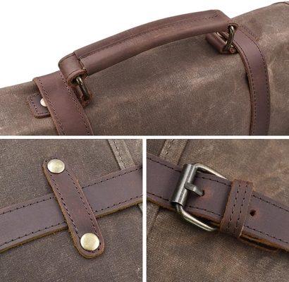 15.6 pouces imperméable à l' eau Vintage en cuir authentique en cire toile porte-documents grand ordinateur en cuir sac portable sac robuste sac à main
