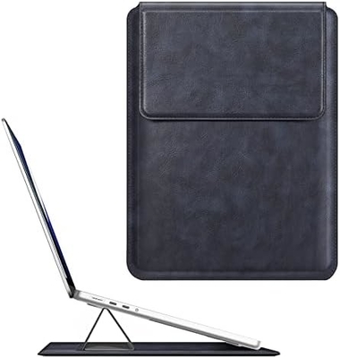 Étui pour ordinateur portable MacBook Air 13.6M3 M2 A3113 A2681/MacBook Pro 14 A2992-PU Couverture de sac mince en cuir avec fonction de support, brun