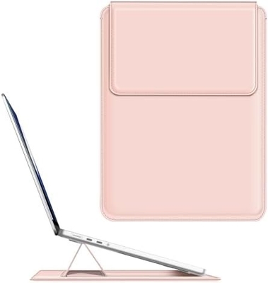 Étui pour ordinateur portable MacBook Air 13.6M3 M2 A3113 A2681/MacBook Pro 14 A2992-PU Couverture de sac mince en cuir avec fonction de support, brun