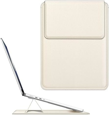Étui pour ordinateur portable MacBook Air 13.6M3 M2 A3113 A2681/MacBook Pro 14 A2992-PU Couverture de sac mince en cuir avec fonction de support, brun